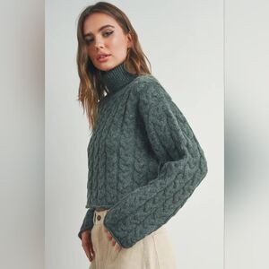 Thick Braid with Turtle Neck Long-Sleeve Sweater